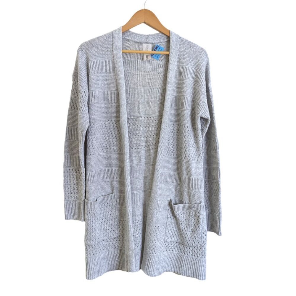 Joie Open Front Longline Cardigan Patterned‎ Pocket Light Gray Size M